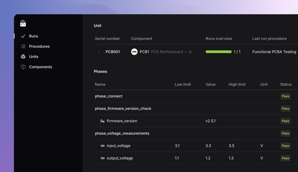 TofuPilot measurements page run